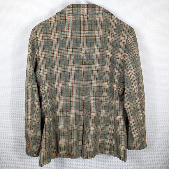 Vintage 1960s Plaid Wool Blazer Womens Size 12 Brown Blue Lined Jacket 2 Button - Picture 2 of 5